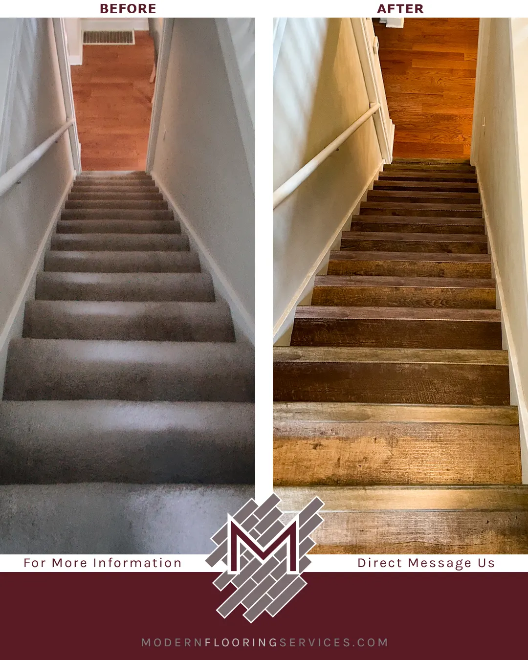 Before and After. CoreLuxe Ultra Urban Loft Ash Waterproof Rigid Vinyl Plank Flooring Installation.
