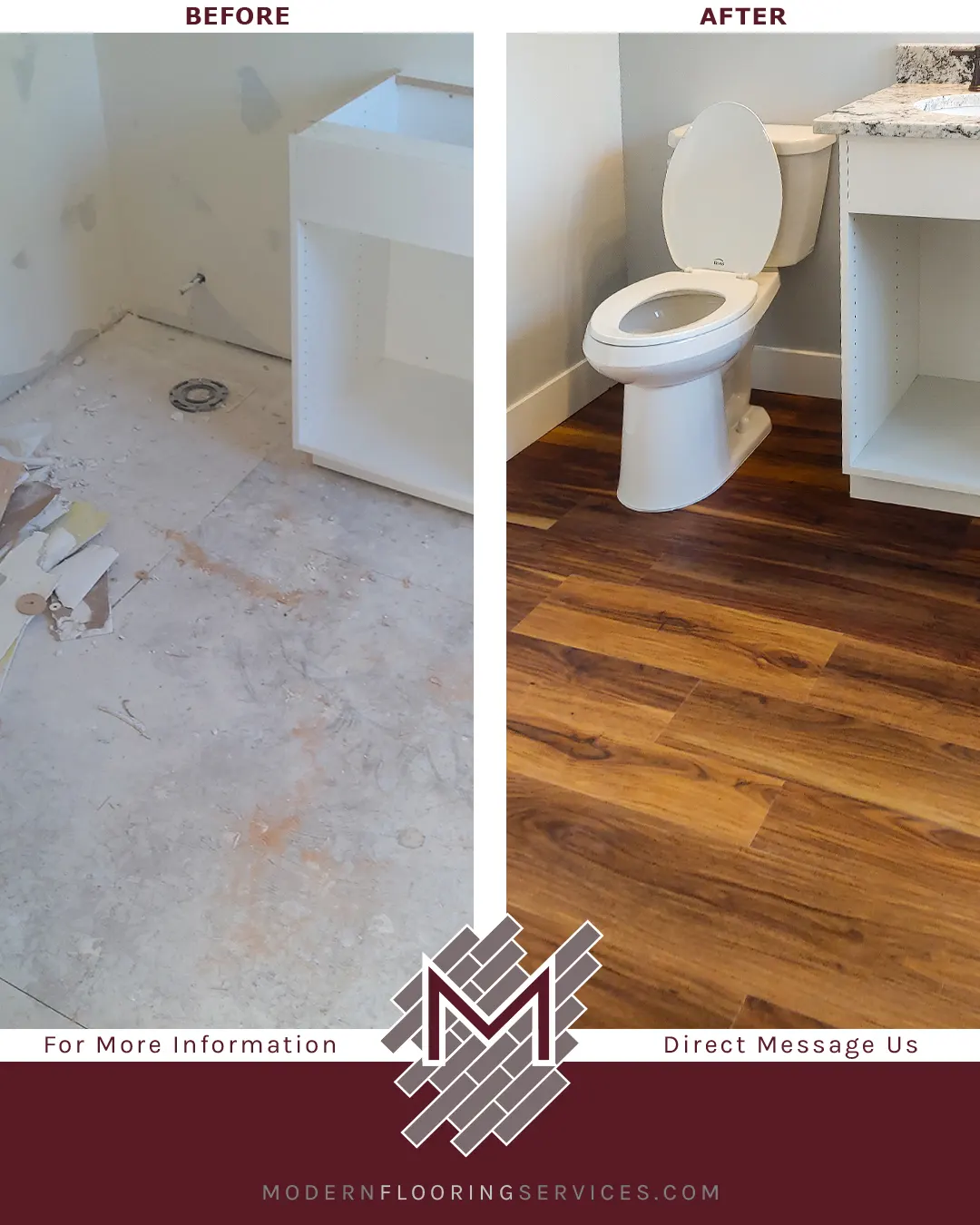 Before and After. Click Vinyl EVP Flooring Installation.