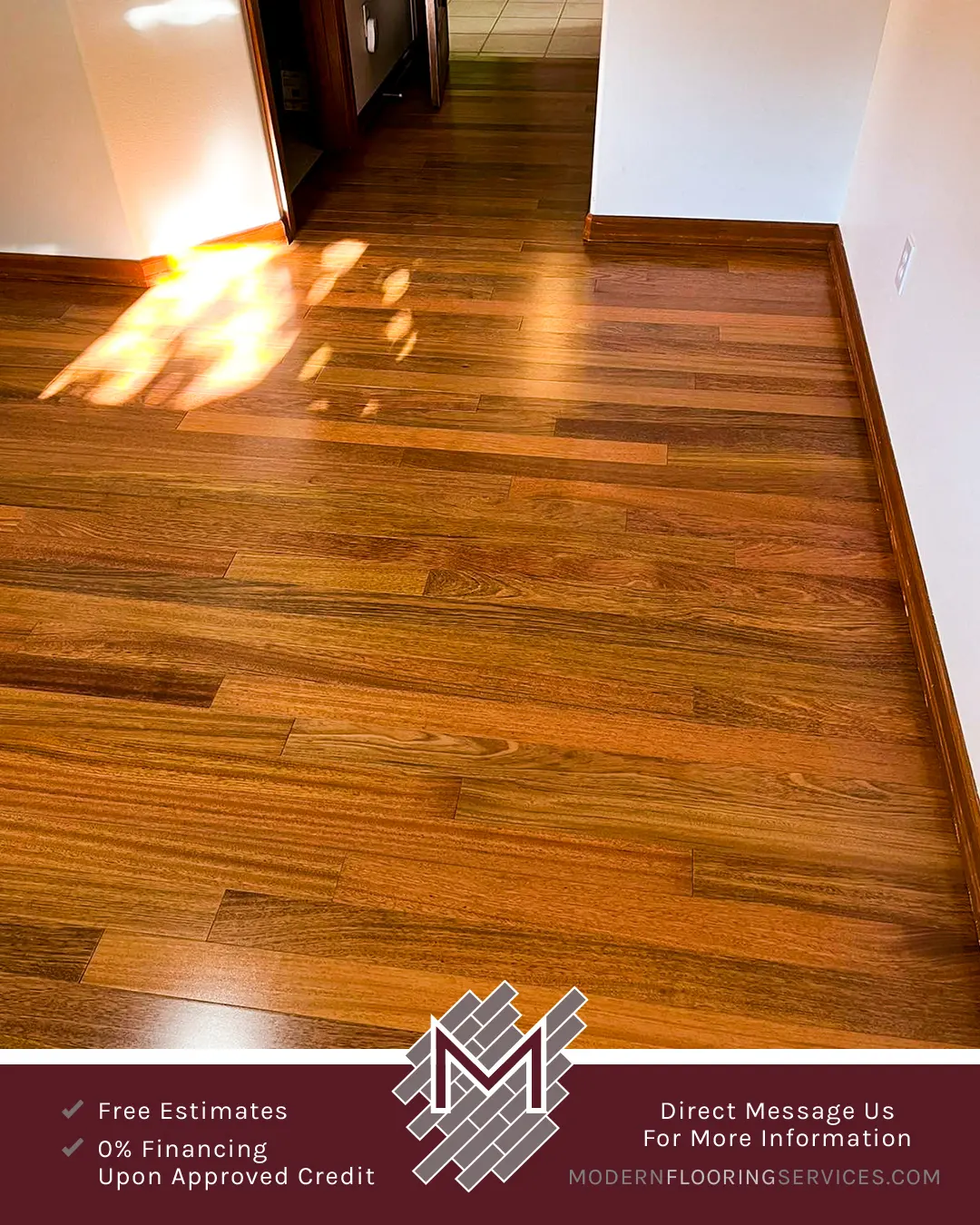 Luxurious Brazilian Cherry Solid Hardwood Flooring Installation By Modern Flooring Services.