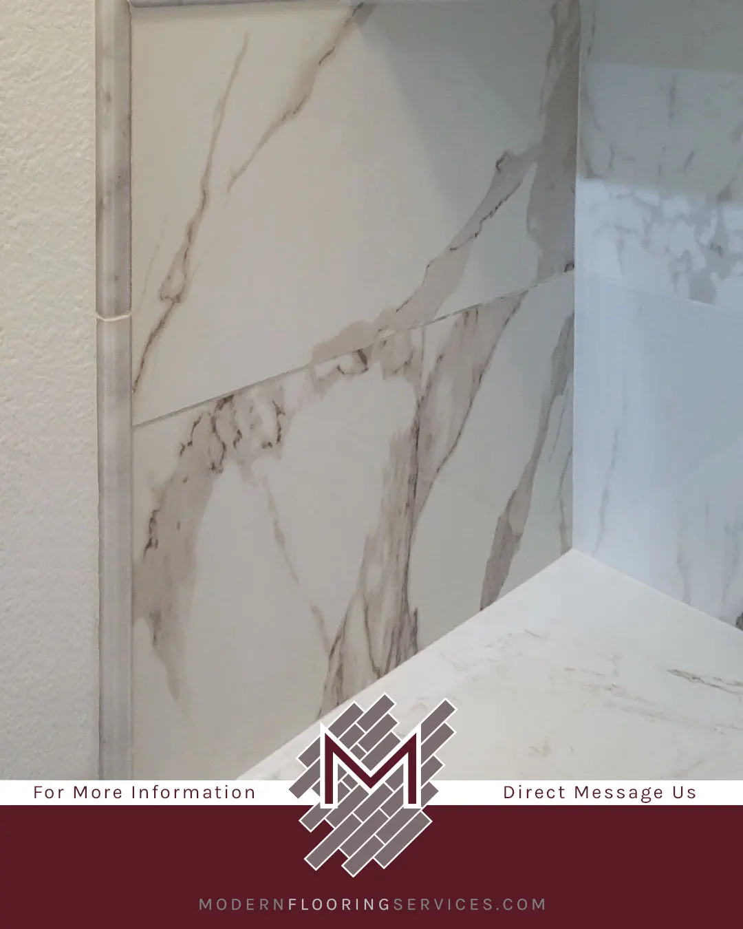 Luxurious Marble-look Kitchen Backsplash Installation.