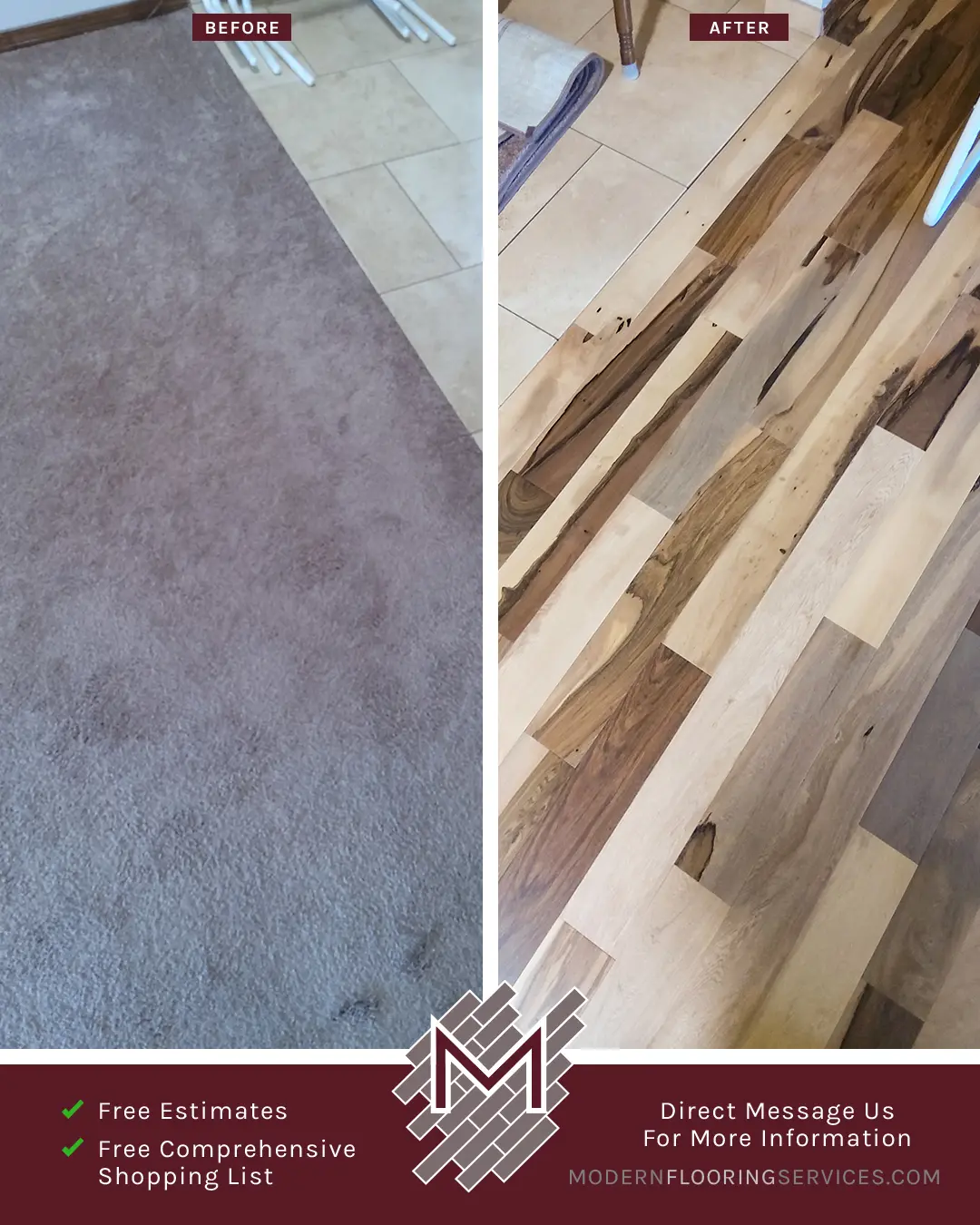Before and After. Brazilian Pecan Solid Hardwood Flooring Installation By Modern Flooring Services.