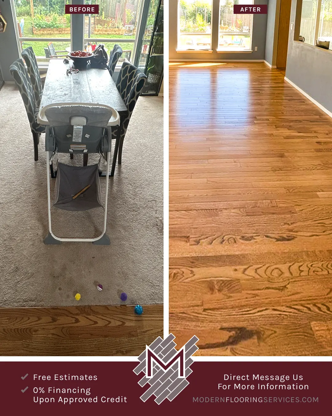 Before and After. Hardwood Flooring Installation By Modern Flooring Services.