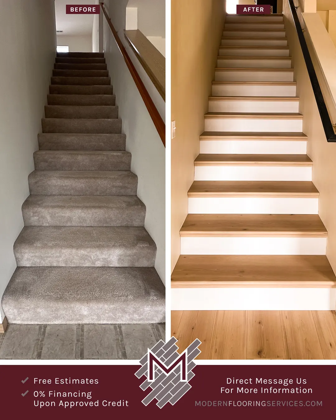 Before and After. Click Vinyl EVP Flooring Installation By Modern Flooring Services.