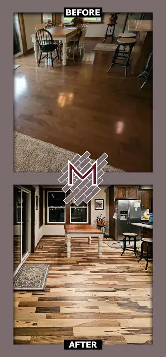 Before and After. Brazilian Pecan Natural Solid Hardwood Flooring Installation by Modern Flooring Services.
